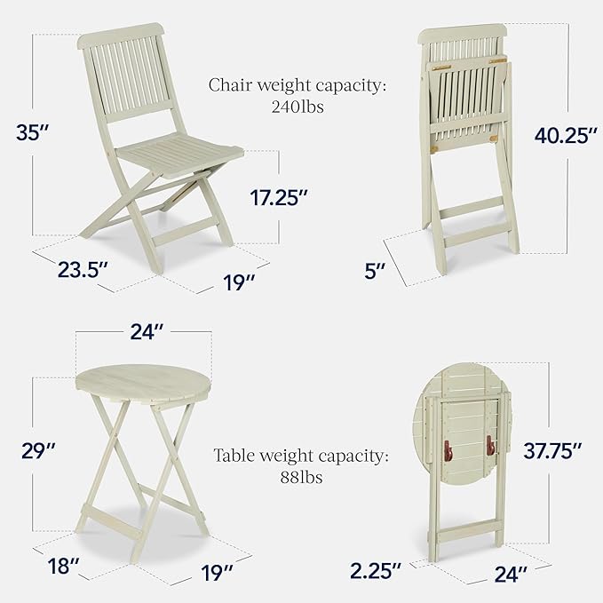 Best Choice Products 3-Piece Acacia Wood Bistro Set, Folding Patio Furniture for Backyard, Balcony, Deck w/ 2 Chairs, Round Coffee Table, Teak Finish - Sage Green