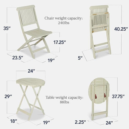 Best Choice Products 3-Piece Acacia Wood Bistro Set, Folding Patio Furniture for Backyard, Balcony, Deck w/ 2 Chairs, Round Coffee Table, Teak Finish - Sage Green