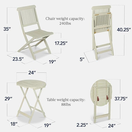 Best Choice Products 3-Piece Acacia Wood Bistro Set, Folding Patio Furniture for Backyard, Balcony, Deck w/ 2 Chairs, Round Coffee Table, Teak Finish - Sage Green