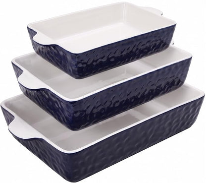 NutriChef 3-Piece Ceramic Casserole Dishes for Oven - Heavy Duty Rectangular Lasagna Baking Pans w/ Premium Nonstick Coating & Handles - PFOS, PTFE, PFOA Free - Microwave & Oven Safe, Royal Blue