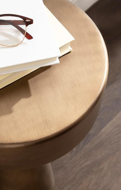 Kate and Laurel Solbrett Modern Sophisticated Metal Side Table, 12 x 12 x 22, Antique Brass, Contemporary Pedestal End Table with Unique Sculptural Design for Use as Bedroom Nightstand