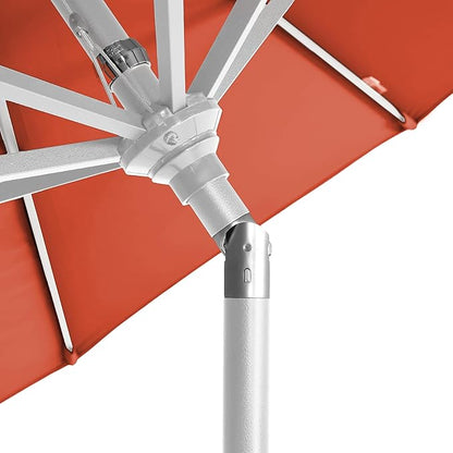 California Umbrella 5-Year-Non-Fading, 9Ft Premium Patio Umbrella, Hand-Crank, Button-Tilt, White Frame, Solution Dyed Sunset Fabric