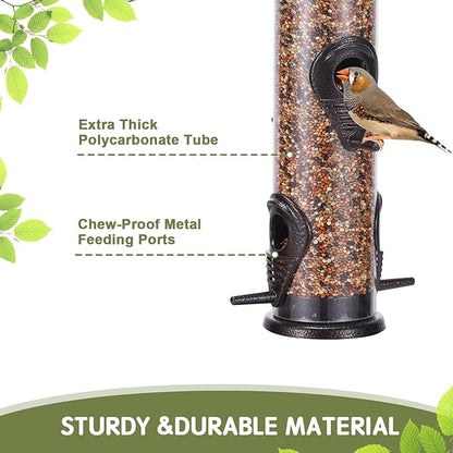 MIXXIDEA 1PK Metal Wild Bird Feeder,Squirrel Proof Bird Feeders for Outside,Hanging 6 Port Tube Bird Feeder Transparent Finch Bird Feeder for Attracting Birds in Your Lawn, Garden, Balcony – Coffee