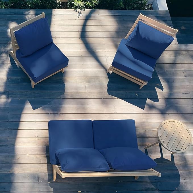Sundale Outdoor Olefin Deep Seat Cushion, Patio Chair Cushion and Pillow, Water-Resistant Sectional Sofa Pad with Straps Dark Blue, 23 x 26 x 6 Inches
