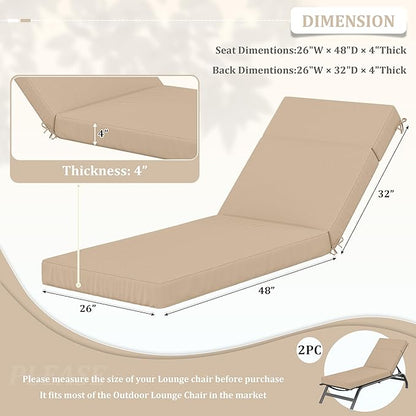 2 Pcs Chaise Lounge Cushions Outdoor, 80" L X 26" W X 4" D Lounge Chair Cushions for Outdoor Furniture, High-Density Foam Patio Chaise Cushion-Waterproof Fade-Resistant ThickPatio lounge chair cushion