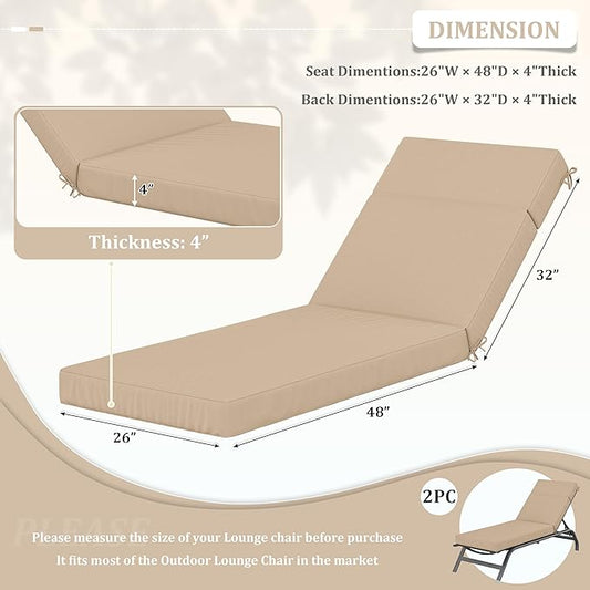 2 Pcs Chaise Lounge Cushions Outdoor, 80" L X 26" W X 4" D Lounge Chair Cushions for Outdoor Furniture, High-Density Foam Patio Chaise Cushion-Waterproof Fade-Resistant ThickPatio lounge chair cushion