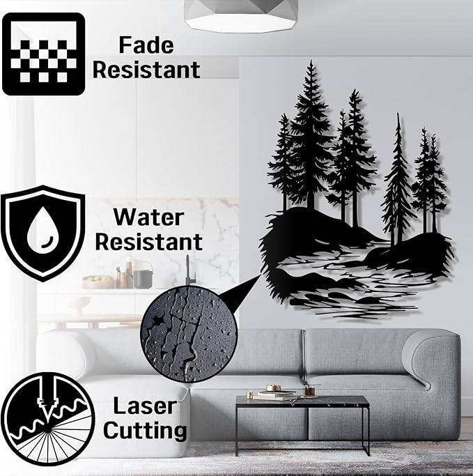 lunwall Metal Pine Tree Wall Art, Metal Forest Wall Art, Pine Branch Wall Decor, Christmas Tree Wall Decor, Forest Wall Hanging, Nature Lover Gift (Style 3, 41" H x 31" W / 105 x 79 cm)