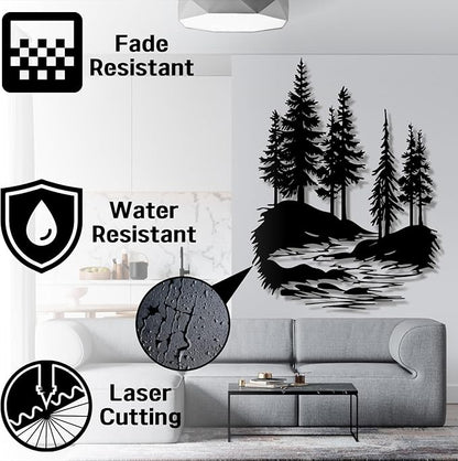 lunwall Metal Pine Tree Wall Art, Metal Forest Wall Art, Pine Branch Wall Decor, Christmas Tree Wall Decor, Forest Wall Hanging, Nature Lover Gift (Style 3, 41" H x 31" W / 105 x 79 cm)
