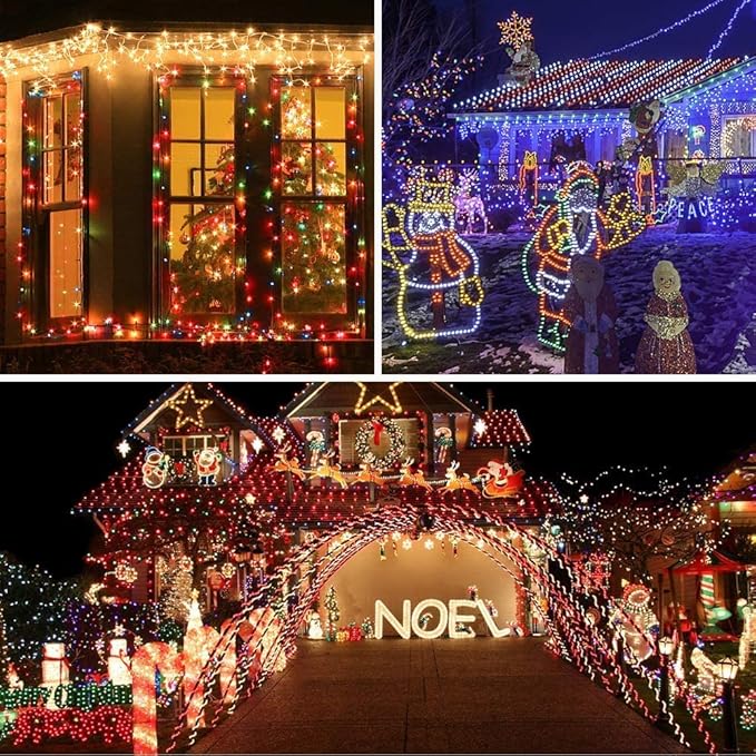 AmyHomie Multicolor Christmas Lights Outdoor, 300LED Lights with 8 Lighting Modes, End to End Connectable Fairy String Lights for Indoor Outdoor Christmas Decoration