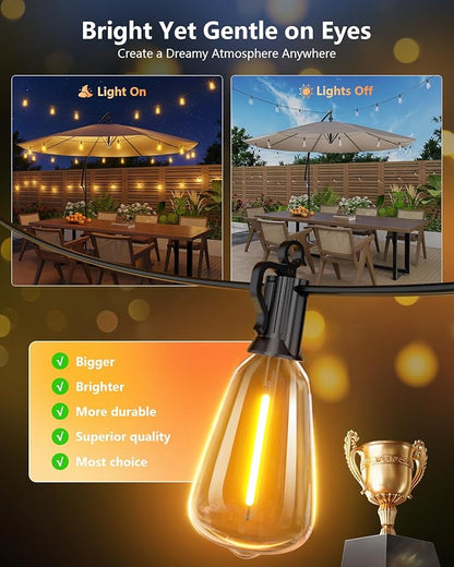 Brightown 175FT Solar String Lights Outdoor Waterproof with Remote, 56+1 LED Shatterproof Bulbs, Dimmable & Timable, 3 Light Modes - Commercial Grade Patio Lights for Garden Backyard Party Decor