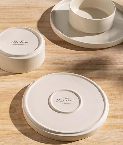 TheTerra Ceramic Dinnerware Sets for 8, 24 Pieces Porcelain Lightweight Plates and Bowls Sets, Scratch Resistant Dish Set, Oven & Microwave & Dishwasher Safe, Matte White