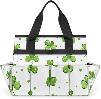 Clover Gardening Tool Bag,Heavy Duty Garden Tote Bag,Portable Oxford Leaf Gardening Storage Basket Organizer Handbag with Pockets Handle,Hand Tools Gifts for Outdoor Garden Lawn Yard