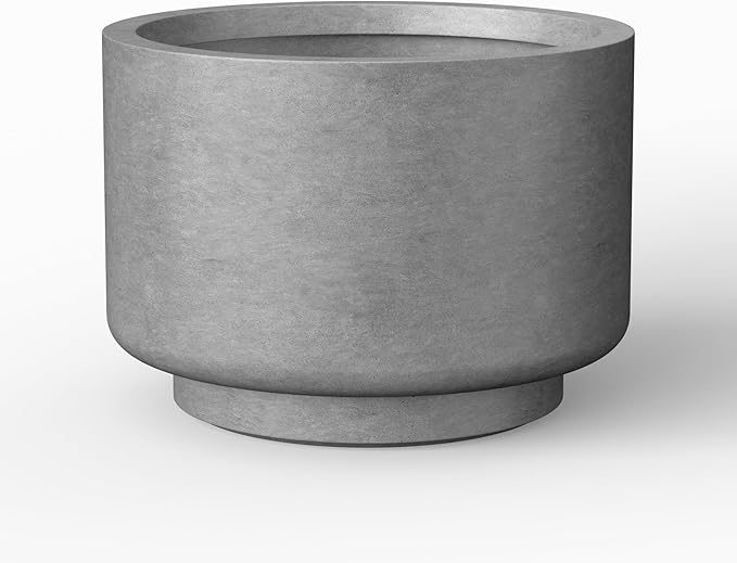Kante 10 Inch Dia Concrete Planter, Round Pedestal Design Garden Pot for Indoor Outdoor Plants, Modern Flower Pot with Drainage Hole and Rubber Plug, Natural Concrete