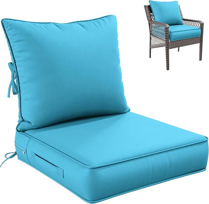 Premium Outdoor Seat Cushion Chair Cushions for Patio Furniture 24 L X 24 W X 5 H Waterproof & Fade Resistant Deep Seat and Backrest Cushion Set with Removable Covers for Chair, Sofa