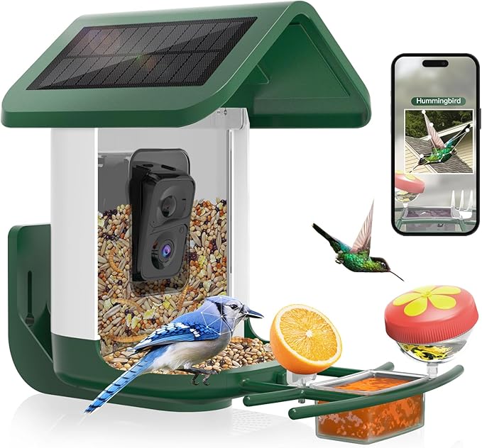 Bird Feeder with Camera Solar Powered : Smart Camera Bird Feeder 2K Live Feed Cam for Outdoor Backyard - Ai Identify Auto Capture Videos Pictures, Gifts for Birdlover Mom Dad, 2.4GHz WiFi