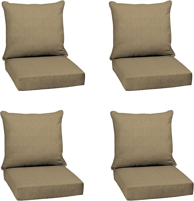 Arden Olefin Outdoor Deep Seat Cushion Set (4-Pack), 24 in x 24 in, Weather-Proof, Rain-Proof, Fade Resistant Patio Cushion for Chair, Sofa, and Couch Tan Hamilton