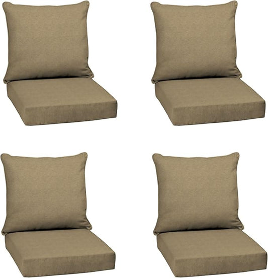 Arden Olefin Outdoor Deep Seat Cushion Set (4-Pack), 24 in x 24 in, Weather-Proof, Rain-Proof, Fade Resistant Patio Cushion for Chair, Sofa, and Couch Tan Hamilton
