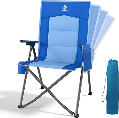 EVER ADVANCED Reclining Camping Chairs for Adult Lightweight, Folding Recliner Chair with Adjustable Back, 4-Level Lounge Chairs, Portable Lawn Chairs for Patio Balcony, Supports 350lbs Blue