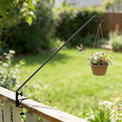 ERYTLLY Heavy Duty Deck Hook, Extensible and Adjustable Deck Hook with 2" Non Slip Horizontal Clamp for Hanging Bird Feeder, Plants, Suet Baskets,Wind Chimes,Lanterns and More
