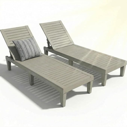 Lounge Chair Outdoor,Set of 2 All-Weather UV-Resistant & Waterproof Patio Lounge Chairs,High-Impact PP 5 Position Adjustable Tanning Chair,Heavy Duty Pool Lounge Chairs Great for Pool & Yard,Coffee