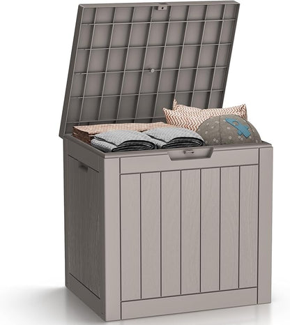 30 Gallon Deck Box, Waterproof Resin Outdoor Storage Box Lockable for Patio Furniture, Fade Resistant Patio Side Table & Organizer for Garden Tools, Pool Floats, Outdoor Cushions, Light Coffee