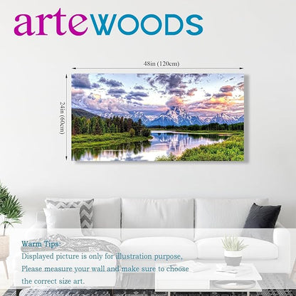 arteWOODS Landscape Canvas Wall Art Nature Picture Oxbow Bend Grand Teton National Park Modern Canvas Artwork River and Forest Contemporary Wall Art Large Size for Home Office Decoration 24" x 48"