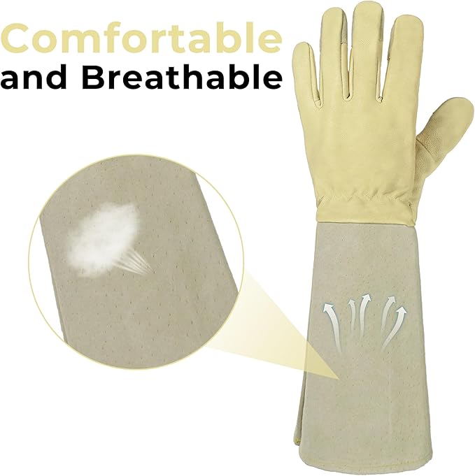 HLDD HANDLANDY Long Gardening Gloves for Women Men - Leather Rose Pruning Gloves Thorn Proof - Breathable Working Glove