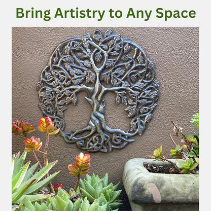Tree of Life Metal Wall Art, Contemporary Iron Artwork Decor, Celtic Family Trees, 23 In. x 23 In. Round Modern Plaque, Handmade in Haiti,Fair Trade Certified, Signed By Wilson Etienne