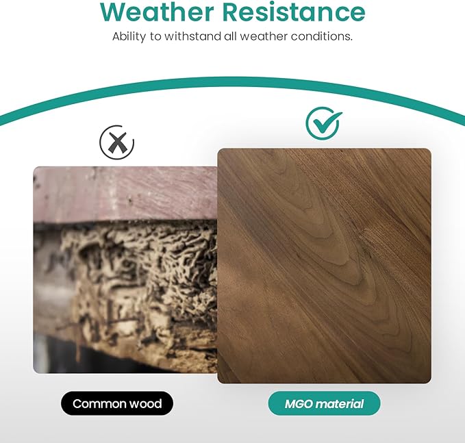 SUNBURY Concrete Side Table Set of 2, Outdoor Side Table Combine for Patio, Outdoor Accent Table Patio End Table in Woodgrain, Ceramic for Garden, Porch, Rectangular, Light Brown