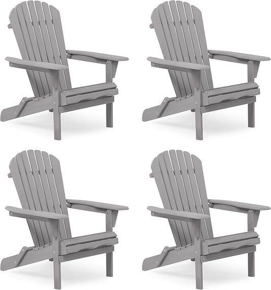 SoliWood Outdoor Wooden Folding Adirondack Chair Set of 4 with Pre-Assembled BackRest, Wood Patio Chair for Garden Backyard Porch Pool Deck Firepit