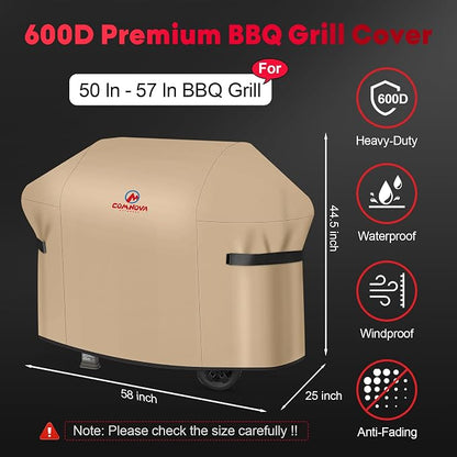 Comnova Grill Cover 58 Inch - 600D BBQ Cover for Outdoor Grill Waterproof and Heavy Duty, 58 Inch Barbecue Gas Grill Covers for Weber, Char-Broil, Nexgrill, Monument, Dyna-glo, Brinkmann and More
