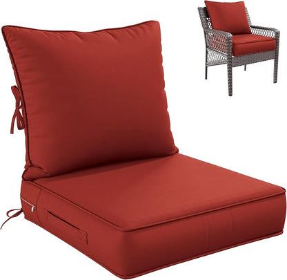 Premium Outdoor Seat Cushion Chair Cushions for Patio Furniture 24 L X 24 W X 5 H Waterproof & Fade Resistant Deep Seat and Backrest Cushion Set with Removable Covers for Chair, Sofa