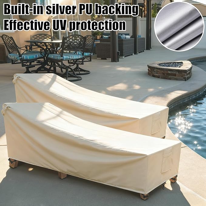 Lounge Chair Covers Outdoor Waterproof - 1Pack, 600D Weather-Resistant Polyester UV-Resistant and Tear-Resistant Fabric, Patio Chaise Lounge Covers 80" L x 30" W x 27" H, Beige