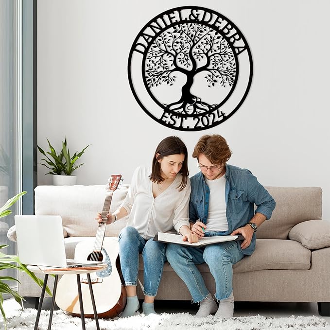 Customized Tree of Life Wall Art, Personalized Last Name Decor, Outdoor Balcony Metal Sign, Monogram Wall Art