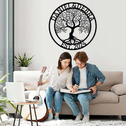 Customized Tree of Life Wall Art, Personalized Last Name Decor, Outdoor Balcony Metal Sign, Monogram Wall Art
