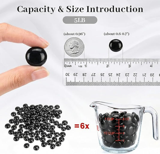FUTUREPLUSX 5LB Black Flat Glass Marbles, Gemstone Beads, Aquarium Rocks Fish Tank, Gravel Stones Bulk Pebbles Decorative Beads for DIY Crafts Vase Fillers Table Scatter Decor