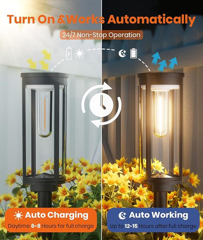 Solar Pathway Lights Outdoor, IP65 Waterproof Auto On/Off Solar Garden Lights Solar Powered Landscape Lighting for Yard Patio Walkway (Warm White, 4pack)