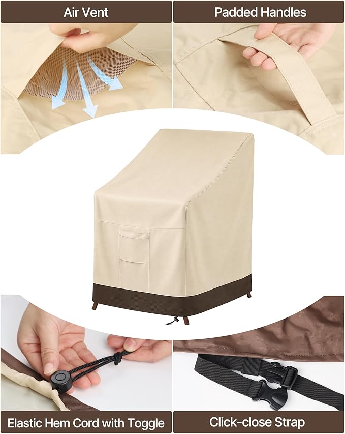 Vailge Stackable Patio Chair Cover,100% Waterproof Outdoor Chair Cover, Heavy Duty Lawn Patio Furniture Covers,Fits for 4-6 Stackable Dining Chairs,2 Pack-36"Lx28"Wx47"H,Beige&Brown