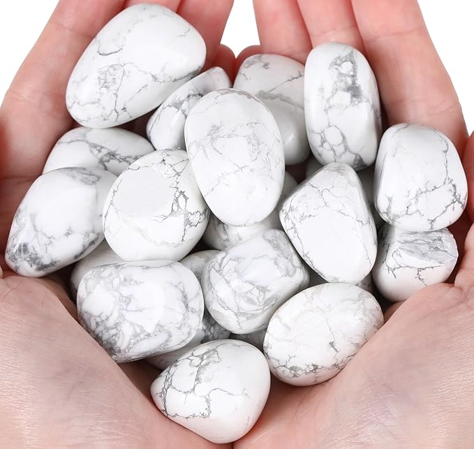 QINJIEJIE White Howlite Polished Stones Tumbled Crystals Bulk Gemstones Healing Quartz Rocks Set Decorative Landscape Stone Natural Reiki Energy Gem Home Decor for Vase Filler Spiritual Gift