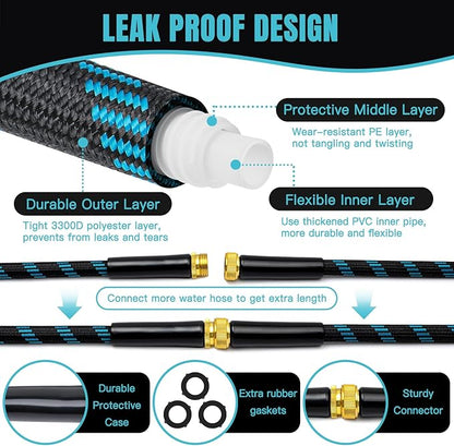 Gardentime 100FT Non-Expandable Garden Hose, Heavy Duty Flexible Water Hose with Leakproof 3/4" Fittings 10 Modes Spray Nozzle, Kink-Free, Lightweight & Durable for Yard, Lawn, Garden & Outdoor Use