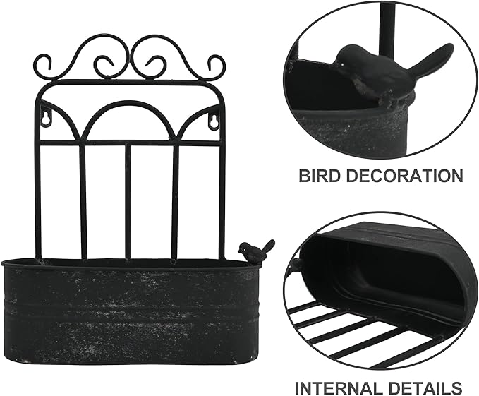 Rustic Metal Wall Planter Country Garden Wall Hanging Mount Vase Pocket Outdoor Vintage Hanging Pot Farmhouse Wall Decor for Plants Flowers (Black) (Black 1)