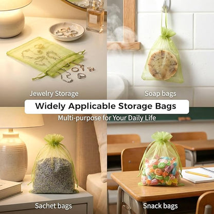 Sukh 100PCS Fruit Protection Bags - 4"x6" Fruit Cover for Fruit Tree Netting Fruit Nets to Protect Tomato Grape Mesh Fruit Organza Bags Green Net Produce Bag for Fruits & Vegetables Reusable