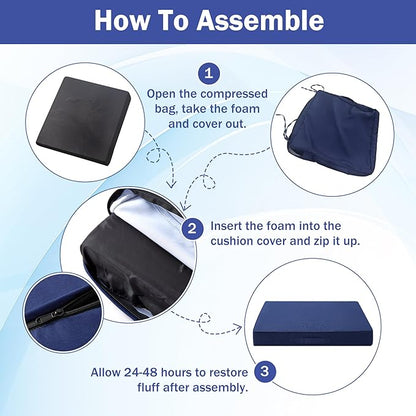 IASEAHK Patio Chair Cushions, 19" x 19" x 3" Outdoor Chair Cushions Set of 4, Waterproof Outdoor Cushions for Patio Furniture, Outdoors Seat Cushions Set of 4 with Handle and Ties, Navy Blue