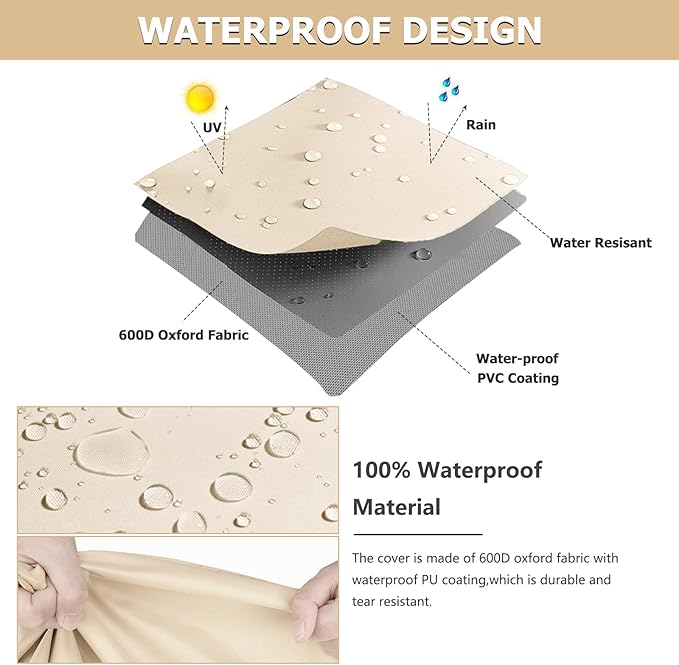 Patio Chair Covers 2 Pack, 33W x 35D x 38.5H inches, 600D Heavy Duty Waterproof Outdoor Furniture Cover, Patio Furniture Covers for Lawn/Garden Chiars, Beige & Brown