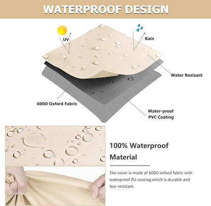 3-Seater Patio Sofa Cover, 600D Heavy Duty Waterproof Outdoor Sofa Covers, 79 W x 38 D x 35 H Inches Outdoor Couch Cover, Patio Furniture Covers, Lvory&Brown