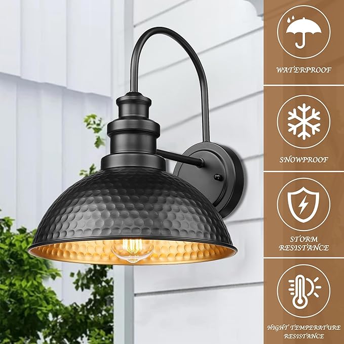 Casia Outdoor Farmhouse Barn Lights, Rustic Outdoor Wall Sconce, Exterior Wall Lights, Front Door Mounted Lighting Fixture,Vintage Outside Lighting for Porch,Patio,Garage (Black, 4 Pack)