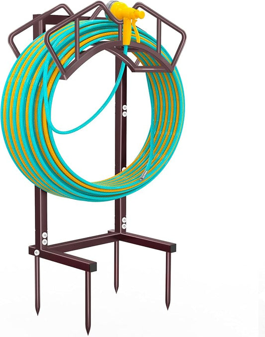 Qatsrin Super Stable Garden Hose Holder, Detachable Water Hose Holders Hose Storage Hold 160-Feet Hose, Water Hose Holder for Outside, Yard, Lawn, Farm (Bronze)