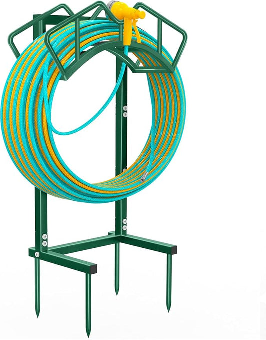 Qatsrin Super Stable Garden Hose Holder, Detachable Water Hose Holders Hose Storage Hold 160-Feet Hose, Water Hose Holder for Outside, Yard, Lawn, Farm (Green)