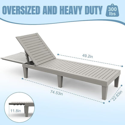 Lounge Chair Outdoor,Set of 2 All-Weather UV-Resistant & Waterproof Patio Lounge Chairs,High-Impact PP 5 Position Adjustable Tanning Chair,Heavy Duty Pool Lounge Chairs Great for Pool & Yard,Coffee