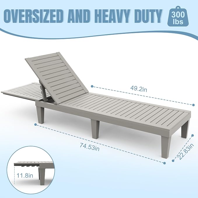 EFU Lounge Chair Outdoor,All-Weather UV-Resistant & Waterproof Patio Lounge Chairs,High-Impact PP 5 Position Adjustable Tanning Chair,Heavy Duty Pool Lounge Chairs Great for Pool & Yard,Coffee